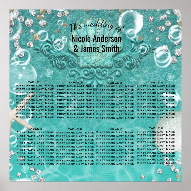 Teal Enchanted Sea Starfish Bubbles Bord Seating Poster (Framsidan)