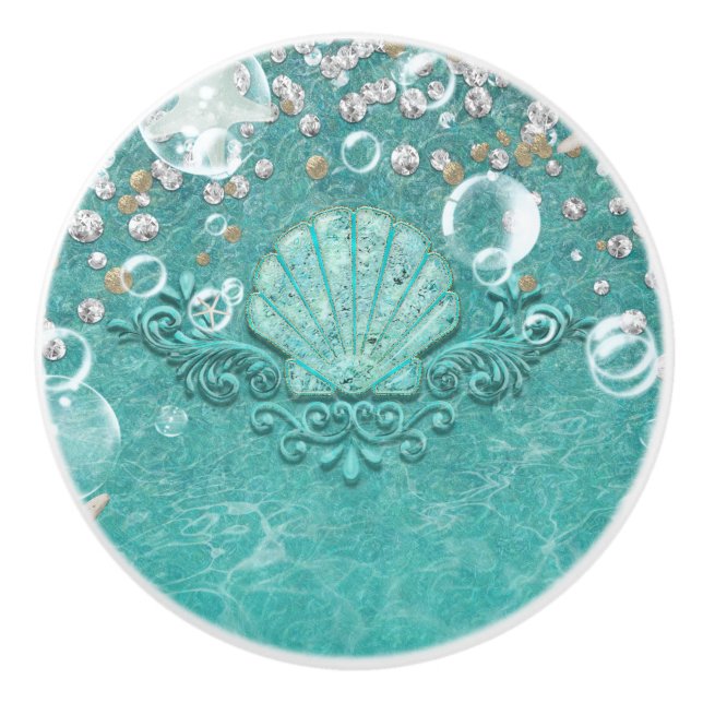 Teal Enchanted Sea Starfish & Bubbles Ocean Beach Knopp (Framsidan)