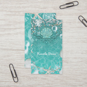 Teal Enchanted Sea Starfish & Bubbles Ocean Beach Visitkort