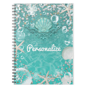 Teal Enchanted Sea Starfish & Bubbles Ocean Glam Anteckningsbok