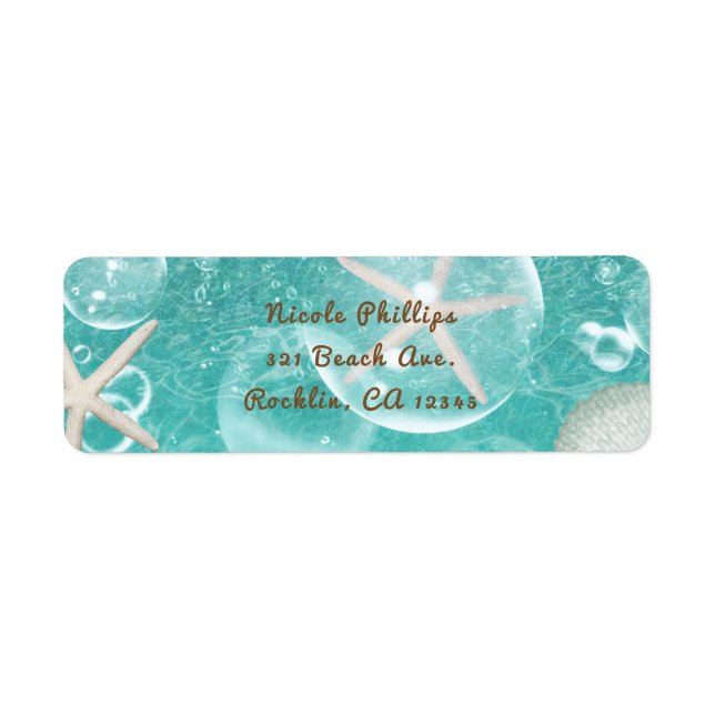 Teal Enchanted Sea Starfish & Bubbles Ocean Party Returadress Etikett (Framsidan)