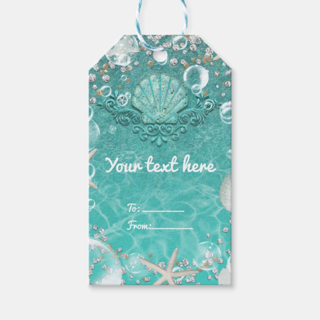 Teal Enchanted Sea Starfish & Bubbles Party Favor Presentetikett (Framsidan)