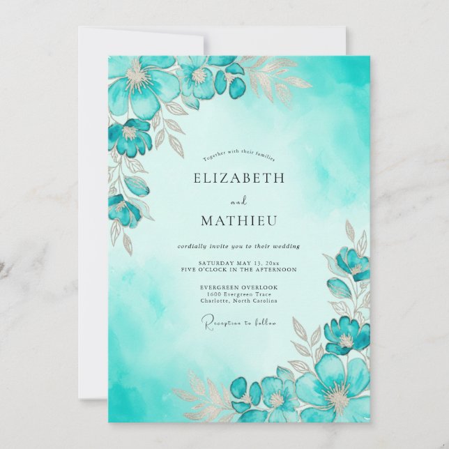 Teal Ethereal Watercolor Wedding Inbjudningar (Framsida)
