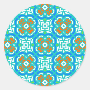 Teal Ethnic Mönster Runt Klistermärke