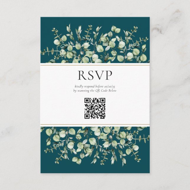 Teal Eucalyptus QR-kod Bröllops-svar   Tilläggskort (Framsida)