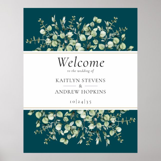 Teal Eucalyptus Wedding Welcome  Poster (Framsidan)