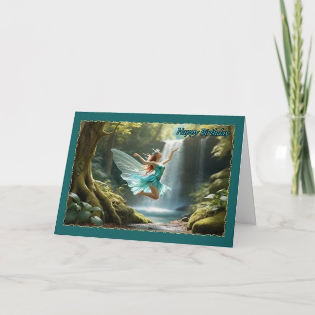 Teal Fairy for Young Girl Birthday Card Kort (Framsida)