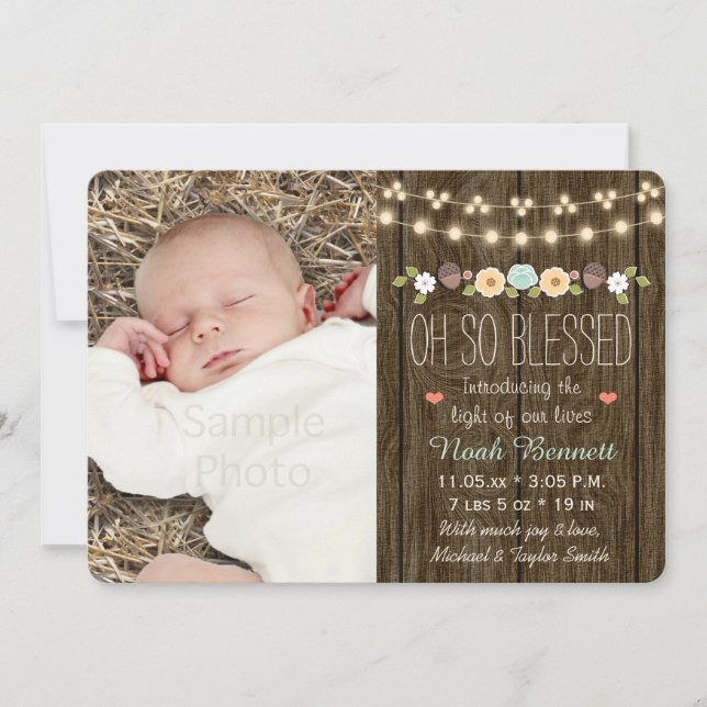 Teal Fall Rustic String of Light Baby meddelande (Framsida)