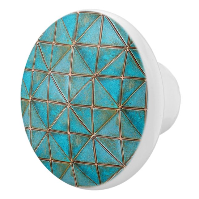 Teal falsk kopparpatina X-mönster åldrad textur  Knopp (Höger)