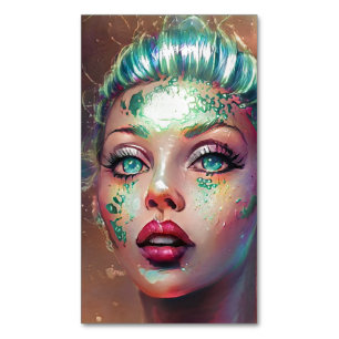 Teal Fantasy Space Dam Porträtt Artsy Magnetiska Visitkort