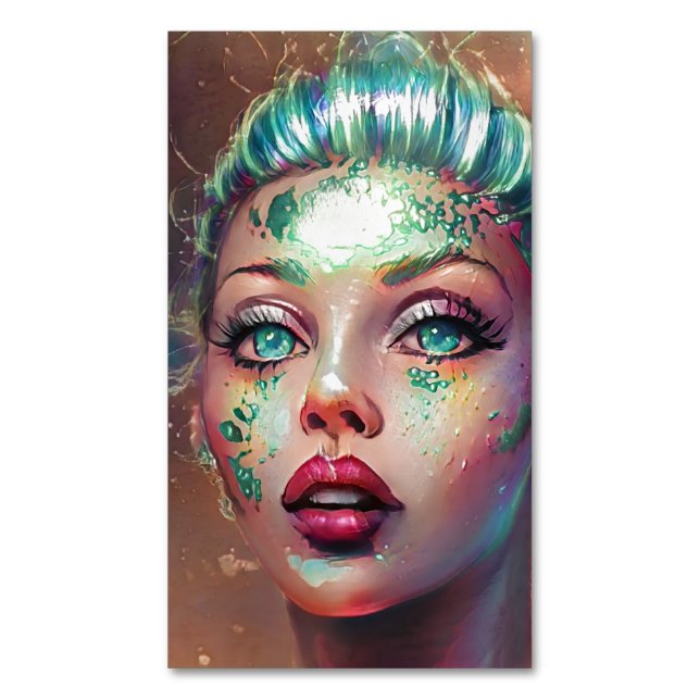 Teal Fantasy Space Dam Porträtt Artsy Magnetiska Visitkort (Framsida vertikal)