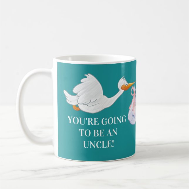 Teal farbror Gravid Announcement Stork Baby Kaffemugg (Vänster)