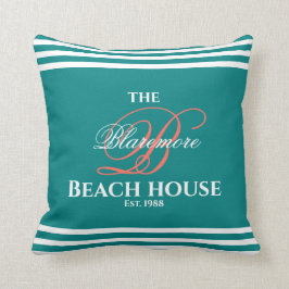 Teal Färg Coral Monogram Script Initial 2 Sides Kudde
