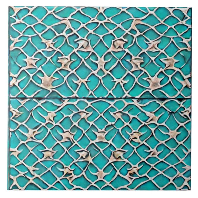 Teal färg medeltida slott inspirerad till artsy kakelplatta (Framsidan)