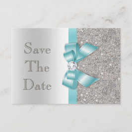 Teal Faux-båge & diamanter Silver Save The Date Spara Datumet