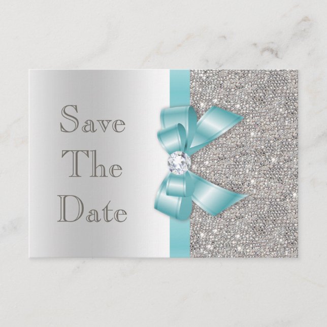Teal Faux-båge & diamanter Silver Save The Date Spara Datumet (Framsida)