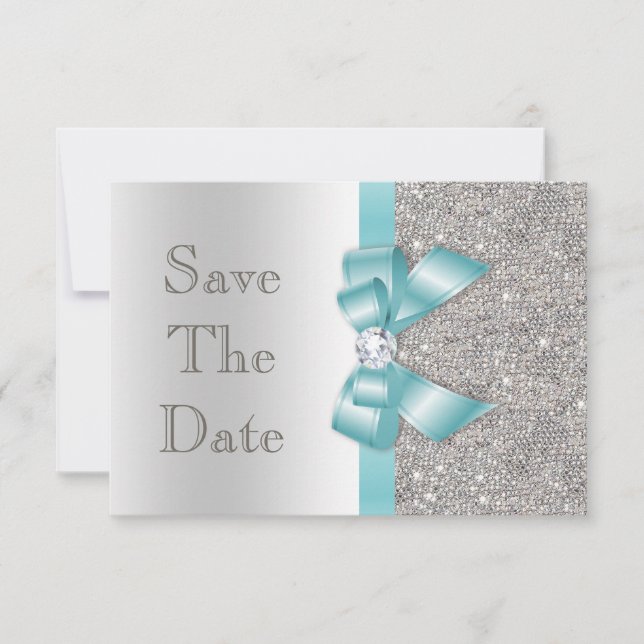 Teal Faux-båge & diamanter Silver Spara datum Datumet (Framsida)
