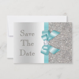 Teal Faux-båge & diamanter Silver Spara datum Datumet