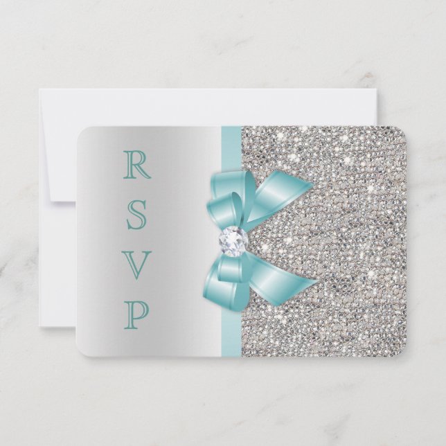 Teal Faux-båge Silverpailletter Diamant RSVP Inbjudningar (Framsida)