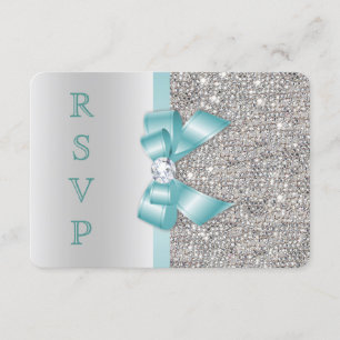 Teal Faux-båge Silverpailletter Diamant RSVP Inbjudningar