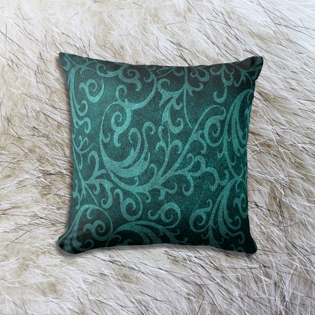 Teal Faux Embossed Swirl Leather Kudde (Skapare uppladdad)