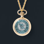 Teal Faux Glitter & Seashell Armbandsur<br><div class="desc">Beautiful gold watch necklace featuring Teal Faux glitter & Seashell design</div>
