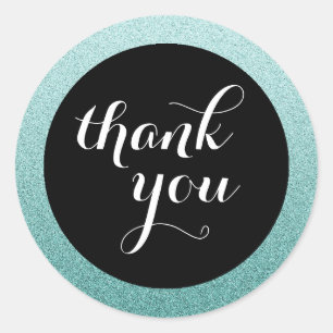 Teal Faux Glitter Tack Favor Sticker Runt Klistermärke