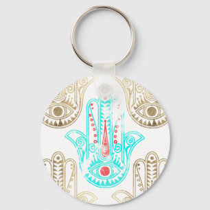 Teal faux guld vattencolor Hamsa Hand of Fatima Nyckelring