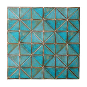 Teal faux-kopparpatina X-mönster åldras struktur Kakelplatta