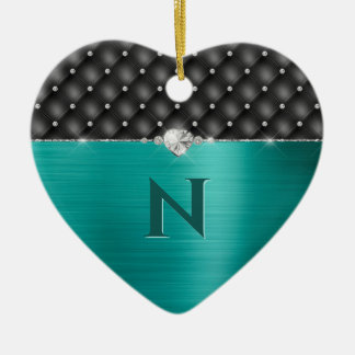 Teal Faux Metall Glam Upholmamand och Monogram Julgransprydnad Keramik