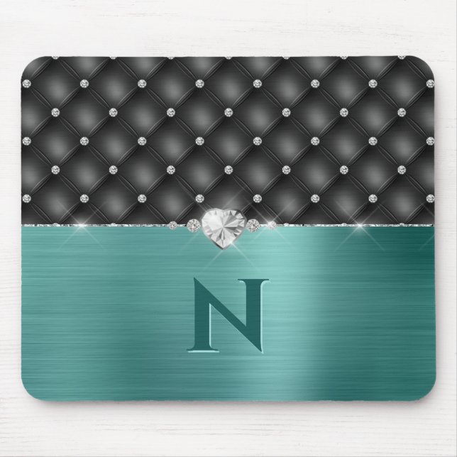 Teal Faux Metall Glam Upholmamand och Monogram Mou Musmatta (Framsidan)