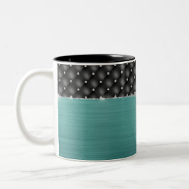 Teal Faux Metall Glam Upholmamand och Monogram Två-Tonad Mugg