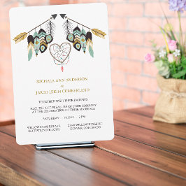 Teal Feather Arrow Dreamcatcher Bröllop Inbjudningar