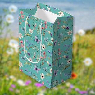 Teal Feminine Watercolor Wildblomma Mönster