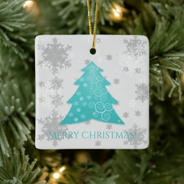 Teal Festive Julgran Ceramic Ornament (Träd)