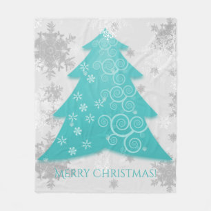Teal Festive Julgran Fleece Blanket