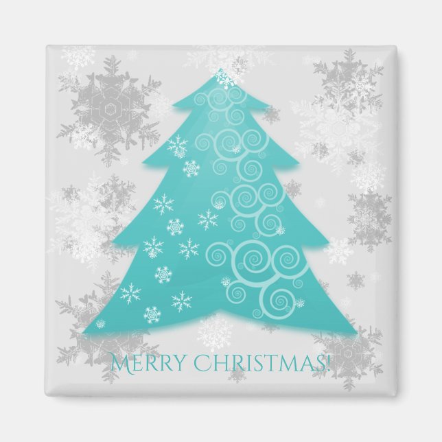 Teal Festive Julgran Magnet (Framsidan)