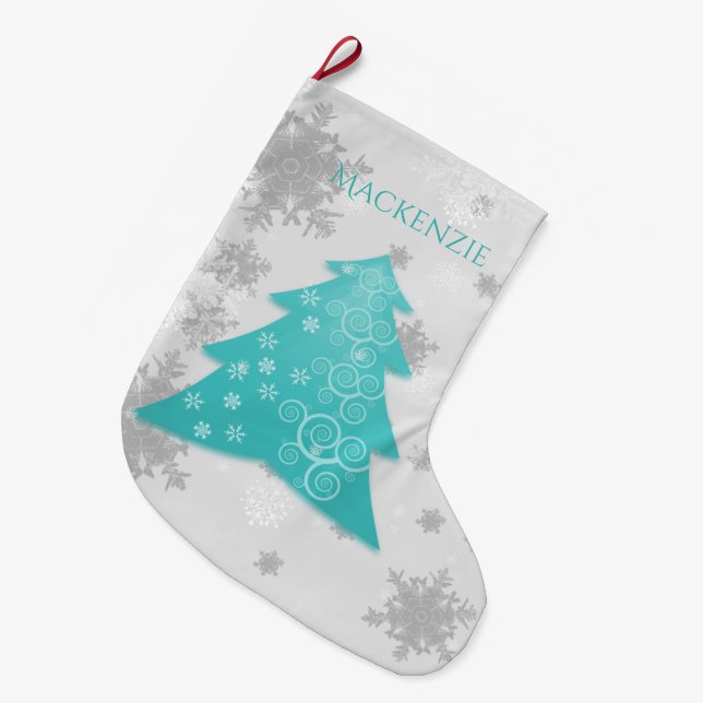 Teal Festive Julgran Stocking Stor Julstrumpa (Framsidan (Hängande))