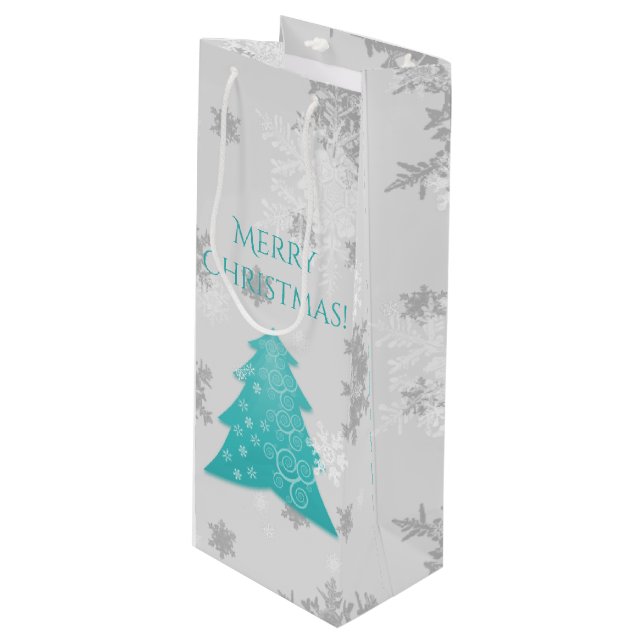 Teal Festive Julgran Vin Gift Bag (Framsidan Vinklad)