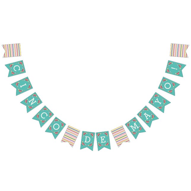 Teal Fiesta Blommigt Cinco de Mayo Bunting Banner Vimplar (Alla)