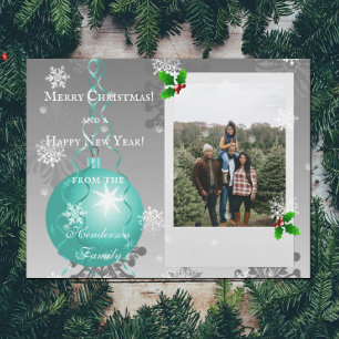 Teal Finare jul - fotokort för prydnadsföremål för Julkort