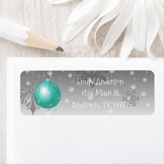 Teal Finare jul - Ornament Address Label Returadress Etikett (Insitu)