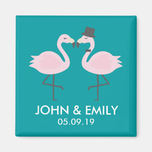 Teal Flamingo Bröllop Bride & Groom Pair Magnet