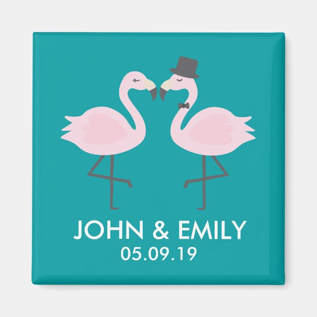 Teal Flamingo Bröllop Bride & Groom Pair Magnet (Framsidan)