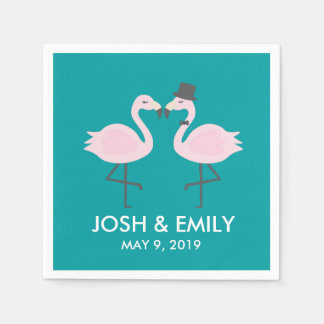 Teal Flamingo Bröllop Bride & Groom Pair Pappersservett