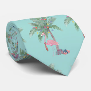Teal Flamingo in Santa Hat med Handflatan Träd & L Slips