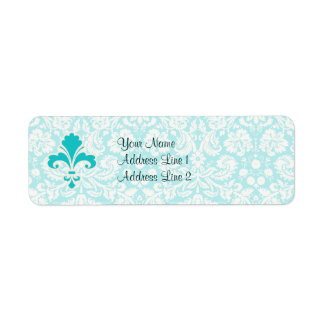 Teal Fleur de lis Returadress Etikett