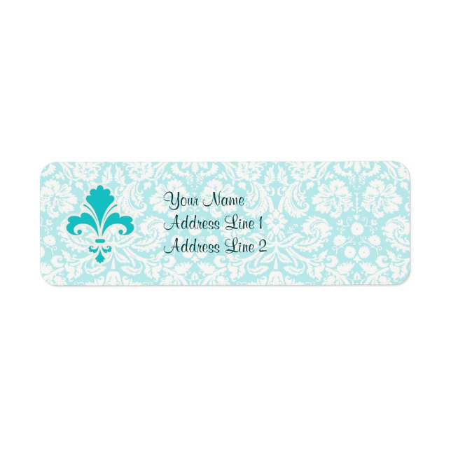 Teal Fleur de lis Returadress Etikett (Framsidan)