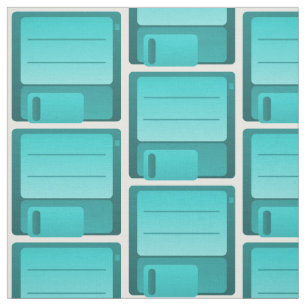 Teal Floppy Disk Mönster Fabric Tyg