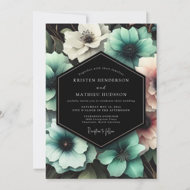 Teal Floral Enchantment Wedding Inbjudningar (Framsida)
